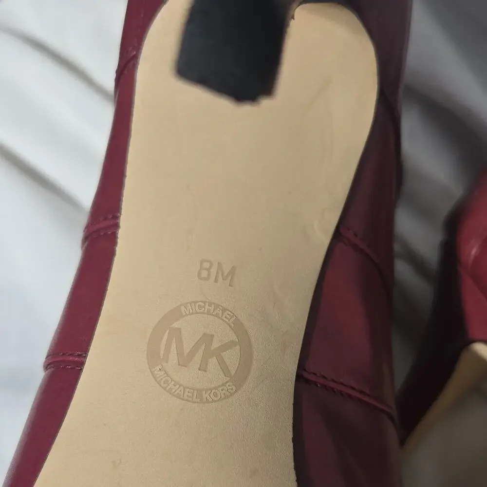 Michael Kors Red Leather Strappy Heels Pointed Toe Zip Back Women 8M.